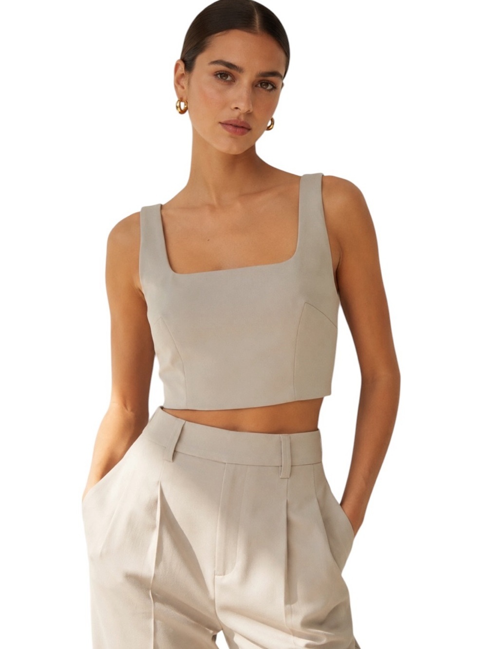MISHA Clarina Crop Top in Stone - Size US 6